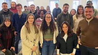 adult students pose after a Study Skills Q&A with former SWAP students