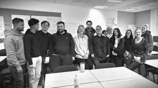 A black and white photo of Louise and her SWAP class.